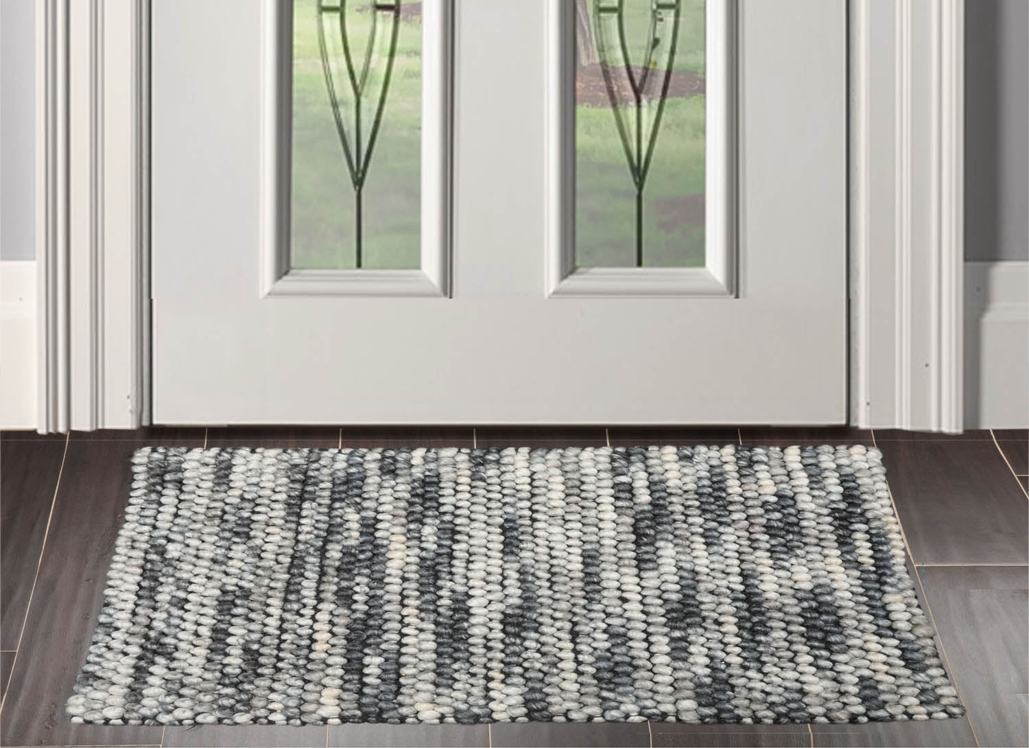 Multi Size Shades of Gray Color Hand Made Mat 100% Polyester� Modern & Contemporary Oriental Rug Main image