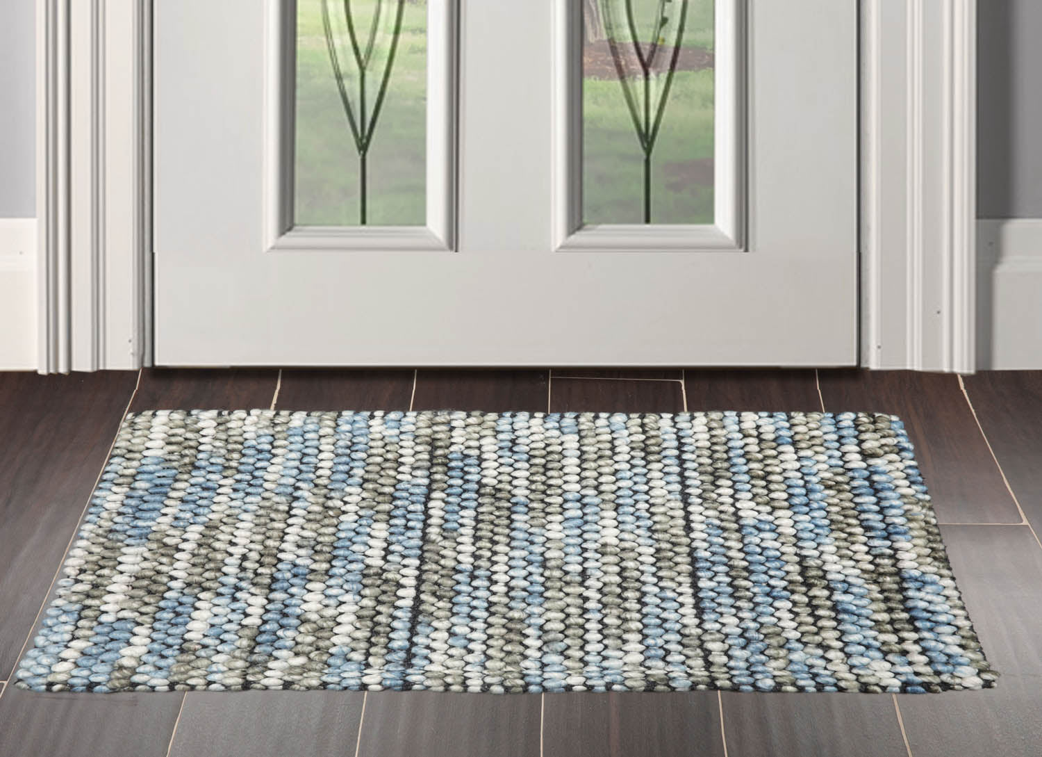 Multi Size Gray Ivory Blue Color Hand Made Mat 100% Polyester� Modern & Contemporary Oriental Rug Main image