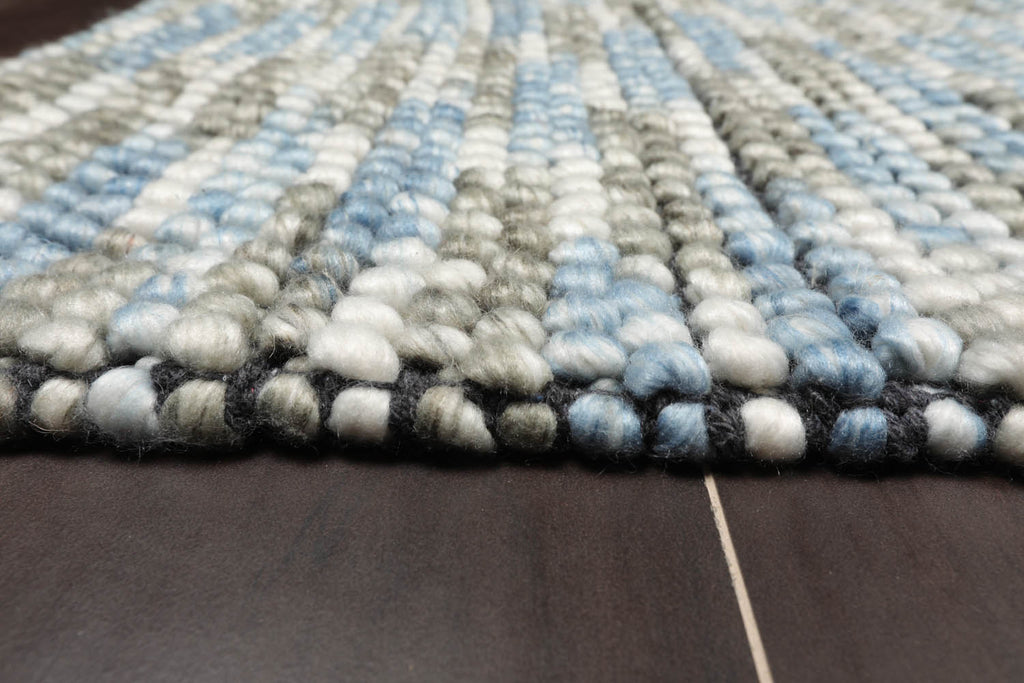 Multi Size Gray Ivory Blue Color Hand Made Mat 100% Polyester� Modern & Contemporary Oriental Rug