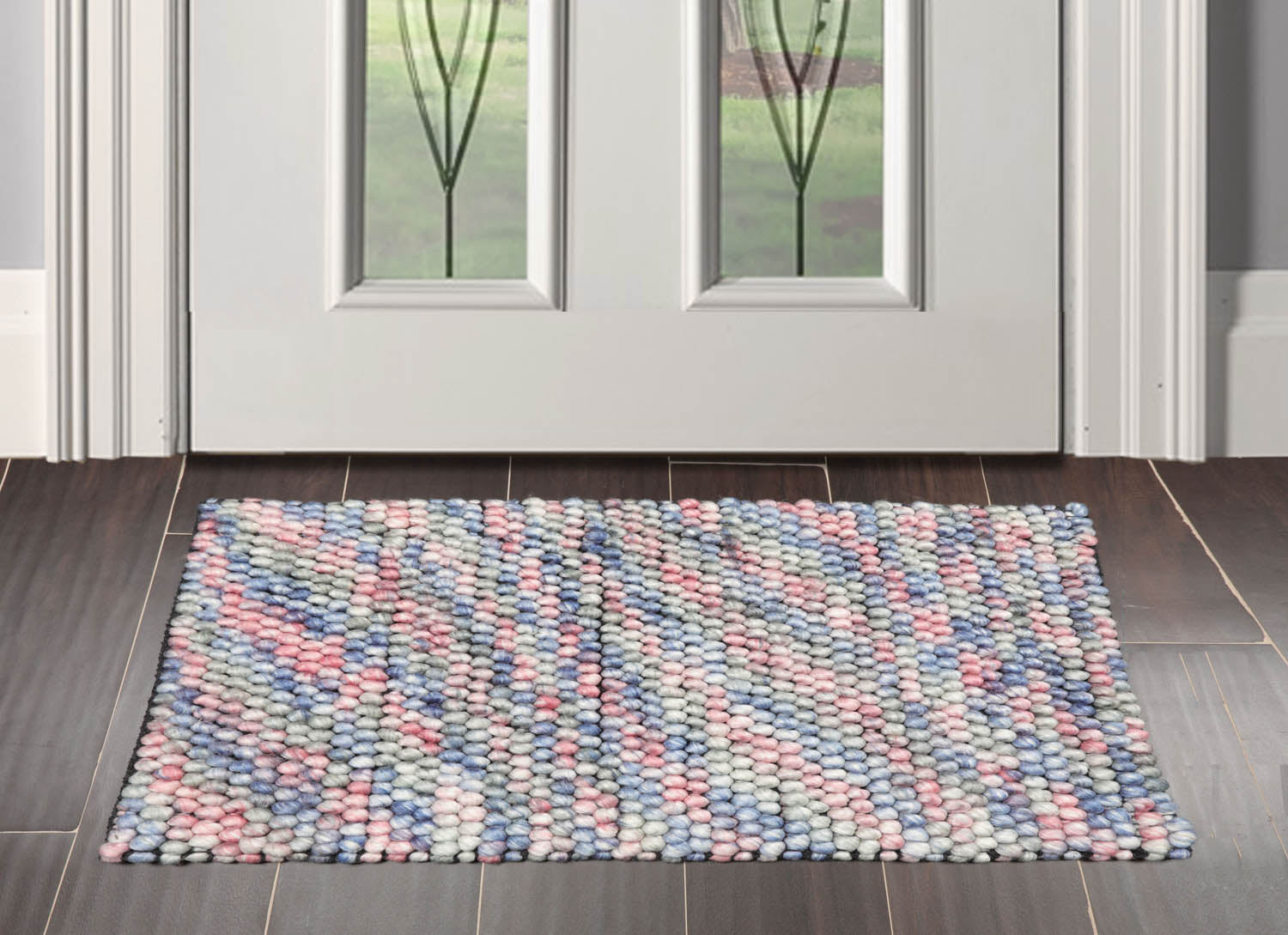 Multi Size Pink Purple Green Color Hand Made Mat 100% Polyester� Modern & Contemporary Oriental Rug Main image