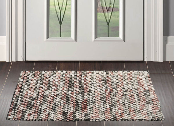 Multi-Size Beige & Rust Hand-Made Braided Polyester Rug – Washable Stain-Resistant Modern Mat