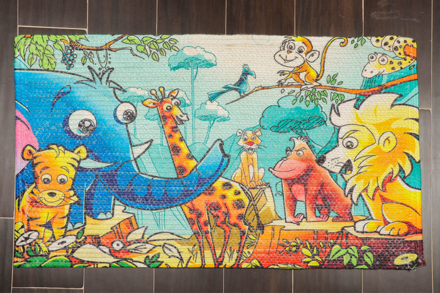 2x3 Hand-Made Jungle Print Multicolor Polyester Kids Mat – Washable Stain-Resistant Play Rug Secondary image