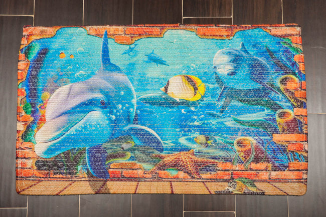 2x3 Hand-Made Ocean Print Multicolor Polyester Kids Mat – Washable Stain-Resistant Underwater Play Rug Main Image