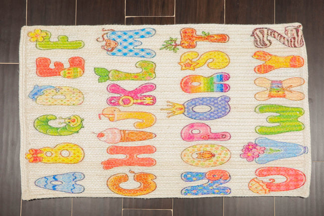 2x3 Hand-Made Alphabet Print Multicolor Polyester Kids Mat – Washable Stain-Resistant Educational Play Rug Main Image