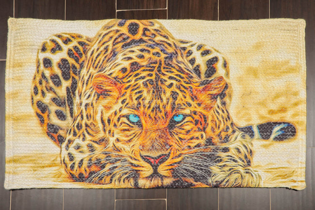 2x3 Hand-Made Leopard Print Multicolor Polyester Mat – Washable Stain-Resistant Animal Design Rug Main Image
