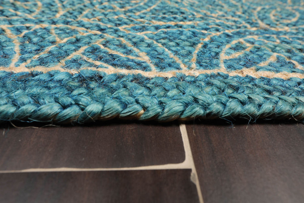 2x3 Blue, Beige, Color Hand Made Braided Mat Handspun Jute Modern & Contemporary Oriental Rug