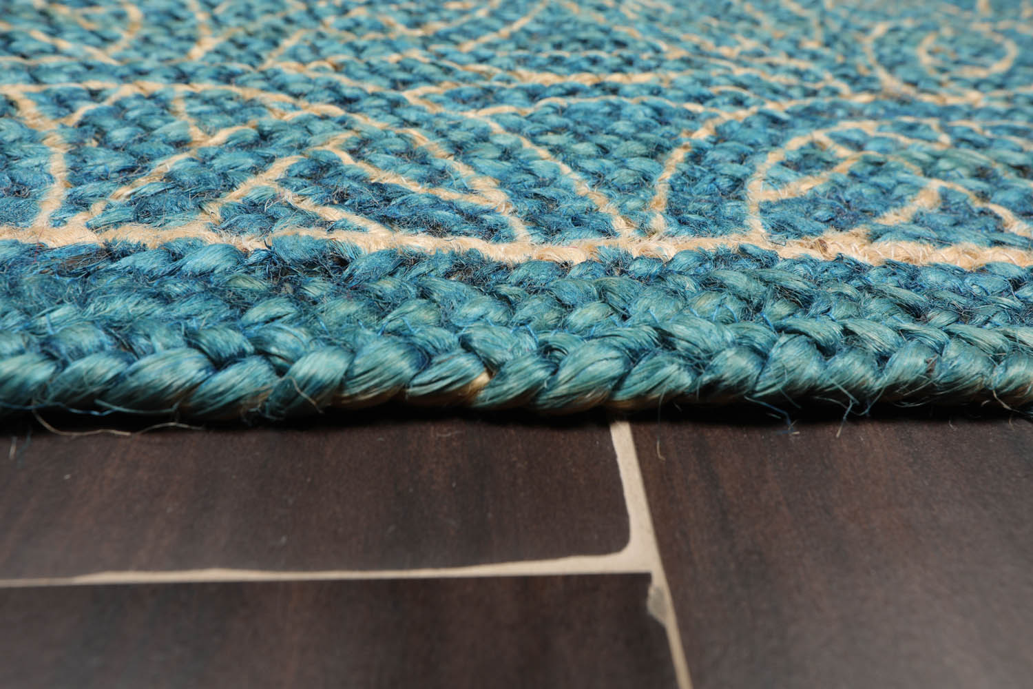 2x3 Blue, Beige, Color Hand Made Braided Mat Handspun Jute Modern & Contemporary Oriental Rug