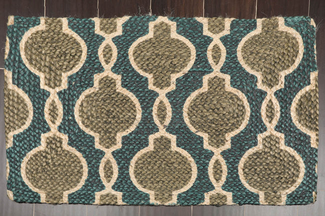 2x3 Hand-Made Blue, Beige & Gray Braided Jute Mat – Easy to Clean Stain-Resistant Handspun Natural Mat Main Image