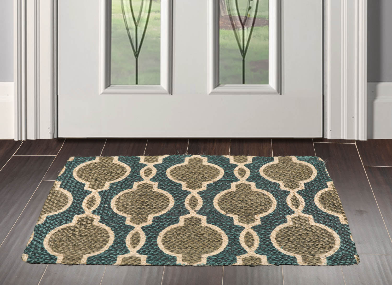 2x3 Blue, Beige, Gray Color Hand Made Braided Mat Handspun Jute Modern & Contemporary Oriental Rug Main image