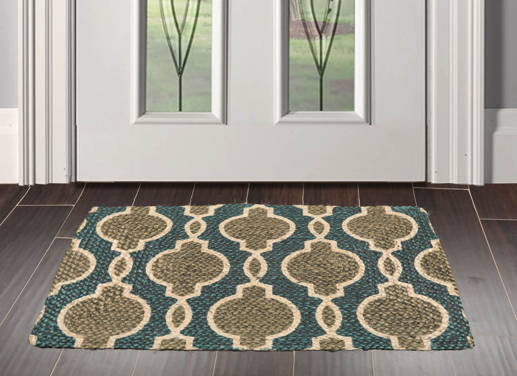 2x3 Blue, Beige, Gray Color Hand Made Braided Mat Handspun Jute Modern & Contemporary Oriental Rug