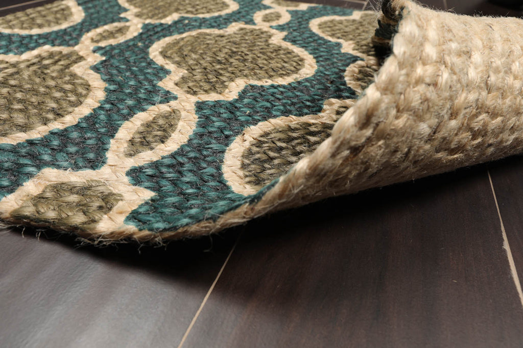 2x3 Blue, Beige, Gray Color Hand Made Braided Mat Handspun Jute Modern & Contemporary Oriental Rug