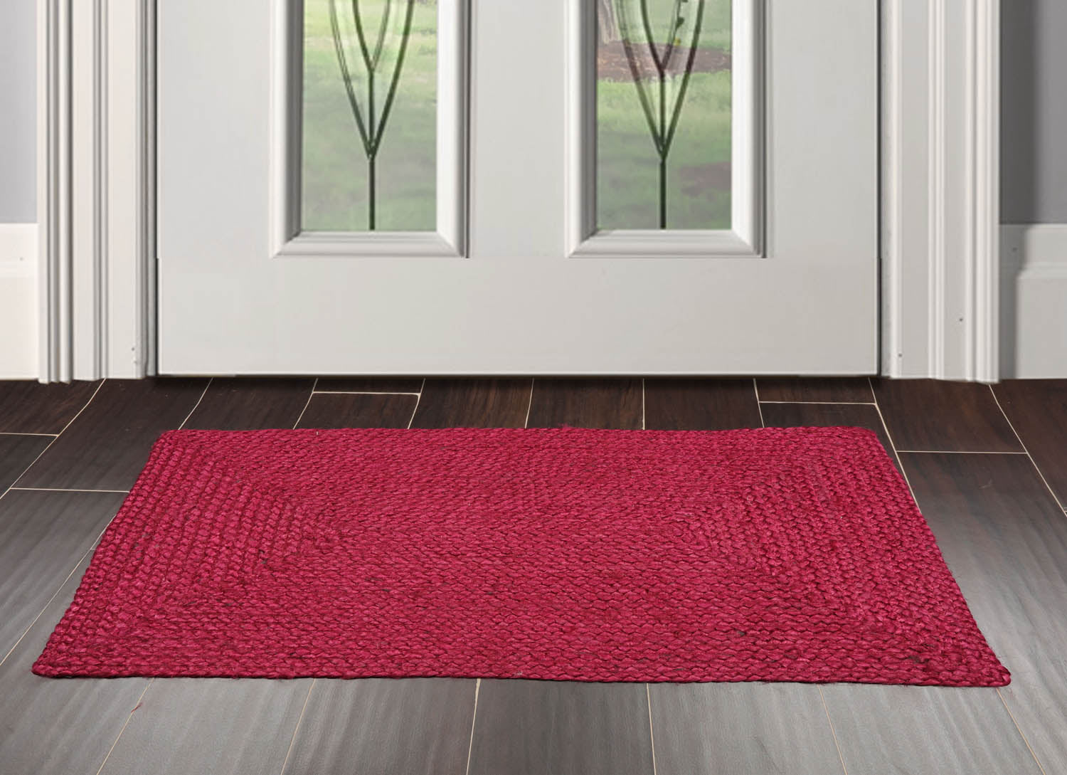 2x3 Burgundy, , Color Hand Made Braided Mat Handspun Jute Modern & Contemporary Oriental Rug Main image