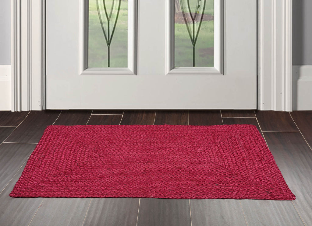 2x3 Burgundy, , Color Hand Made Braided Mat Handspun Jute Modern & Contemporary Oriental Rug