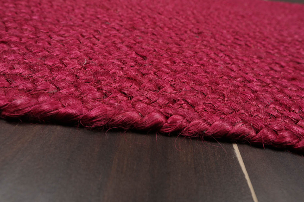 2x3 Burgundy, , Color Hand Made Braided Mat Handspun Jute Modern & Contemporary Oriental Rug