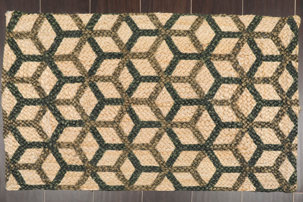 2x3 Tan, Green, Brown Color Hand Made Braided Mat Handspun Jute Modern & Contemporary Oriental Rug
