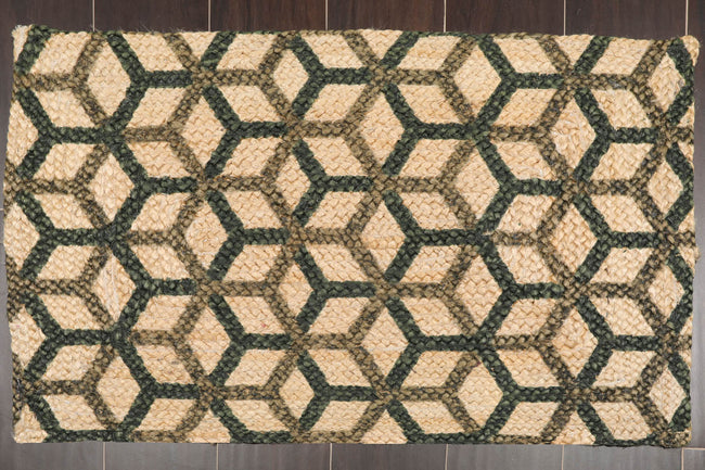 2x3 Tan, Green, Brown Color Hand Made Braided Mat Handspun Jute Modern & Contemporary Oriental Rug Hover Image