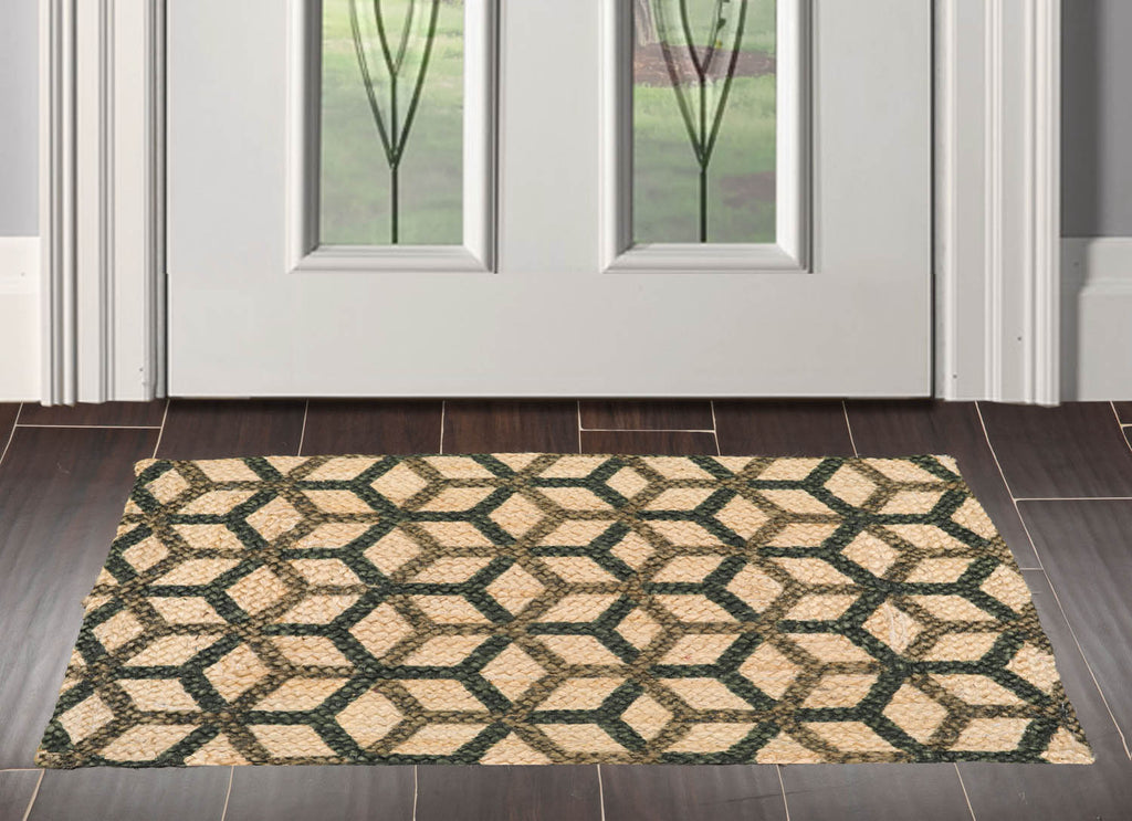 2x3 Tan, Green, Brown Color Hand Made Braided Mat Handspun Jute Modern & Contemporary Oriental Rug