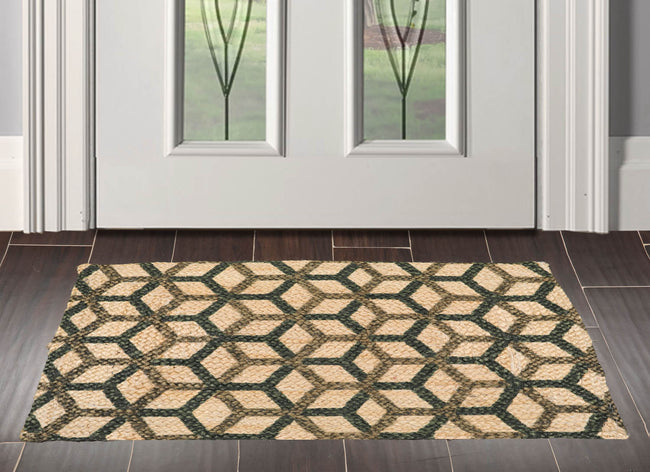 2x3 Tan Green Hand Made Handspun Jute Braided Mat – Modern & Contemporary Oriental Area Rug Main Image