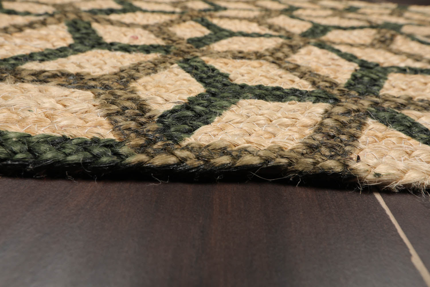 2x3 Tan, Green, Brown Color Hand Made Braided Mat Handspun Jute Modern & Contemporary Oriental Rug