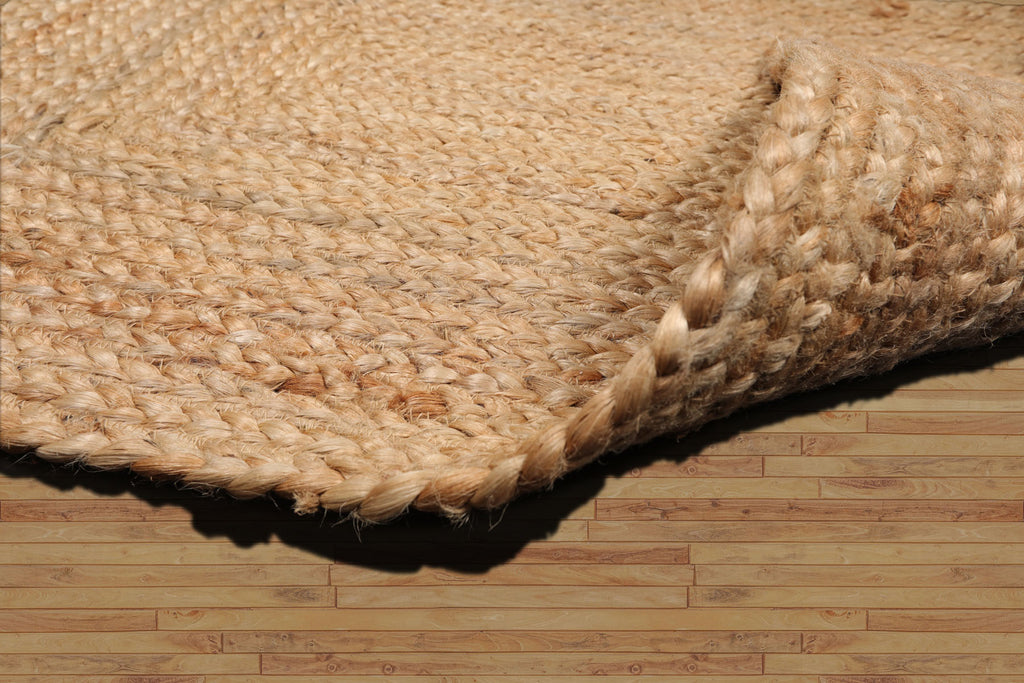 2x3 Natural, , Color Hand Made Braided Mat Handspun Jute Modern & Contemporary Oriental Rug