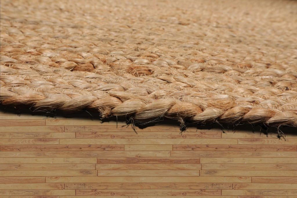 2x3 Natural, , Color Hand Made Braided Mat Handspun Jute Modern & Contemporary Oriental Rug