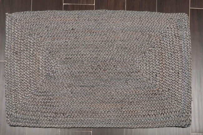 2x3 Gray Hand Made Handspun Jute Braided Mat – Modern & Contemporary Oriental Area Rug Main Image