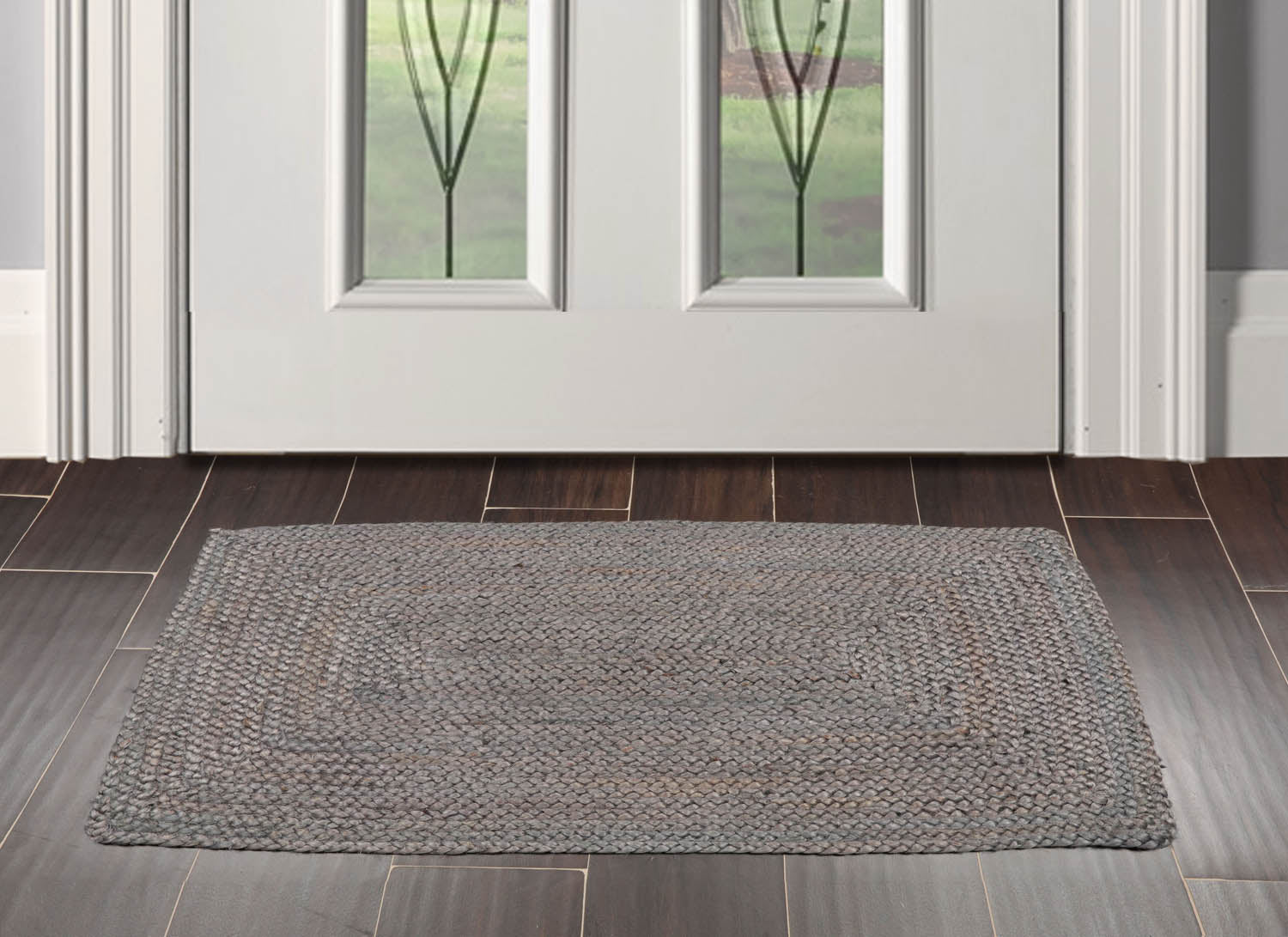 2x3 Gray, , Color Hand Made Braided Mat Handspun Jute Modern & Contemporary Oriental Rug