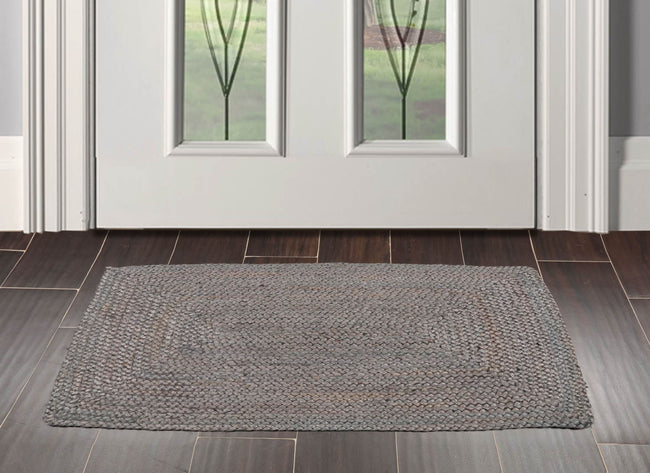 2x3 Gray, , Color Hand Made Braided Mat Handspun Jute Modern & Contemporary Oriental Rug Hover Image