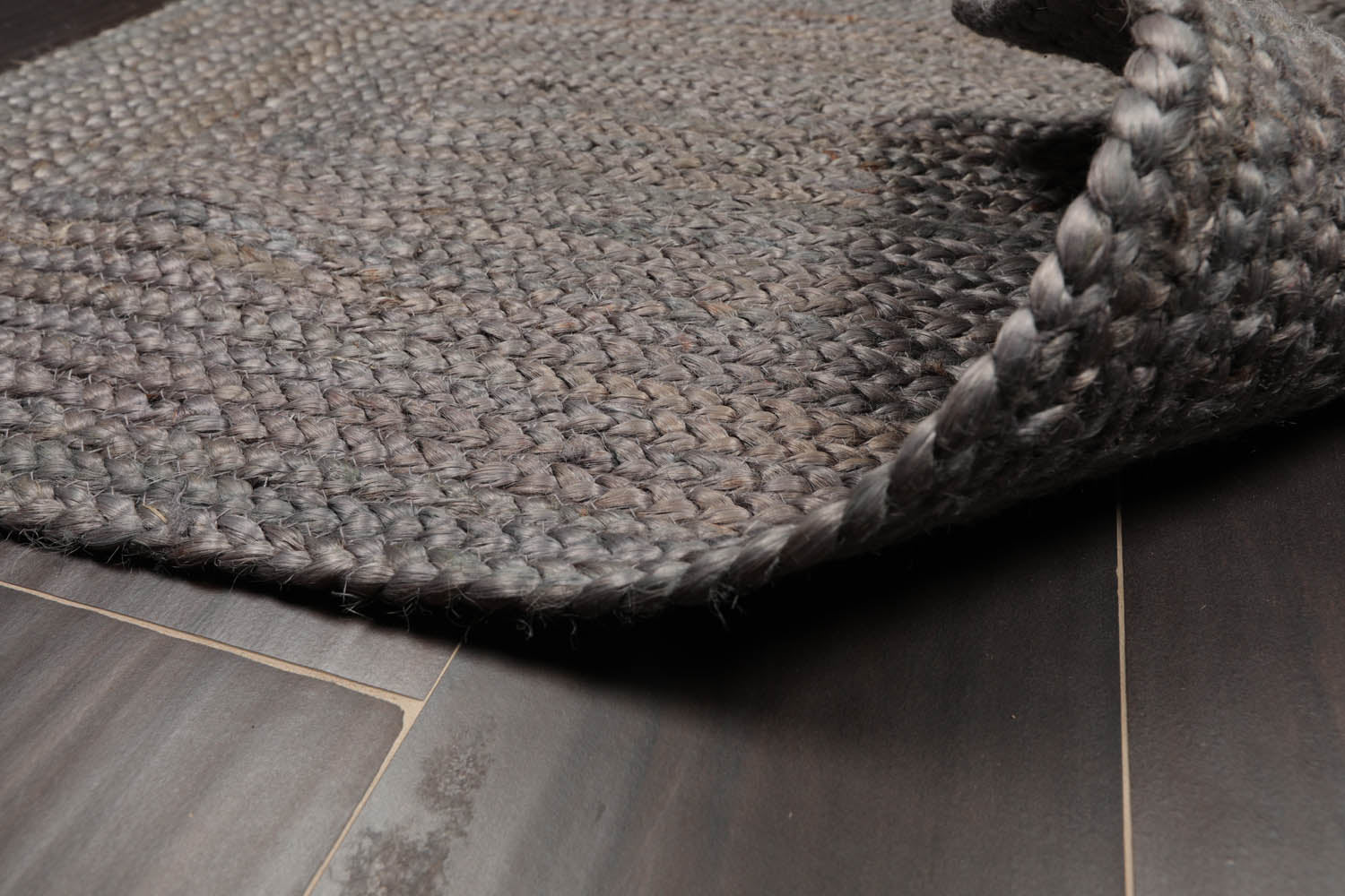 2x3 Gray, , Color Hand Made Braided Mat Handspun Jute Modern & Contemporary Oriental Rug