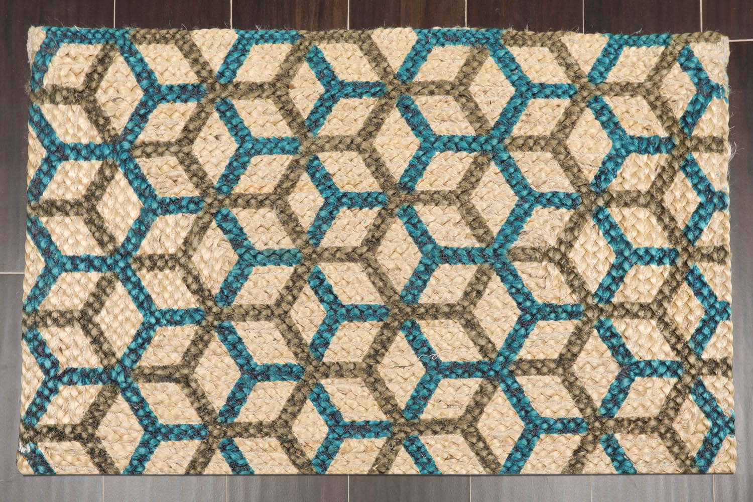 2x3 Tan, Teal, Brown Color Machine Made Braided Mat Handspun Jute Modern & Contemporary Oriental Rug