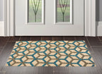 2x3 Tan, Teal, Brown Color Machine Made Braided Mat Handspun Jute Modern & Contemporary Oriental Rug