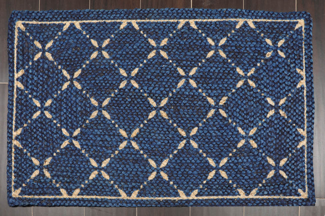 2x3 Blue Beige Machine Made Handspun Jute Braided Mat – Modern & Contemporary Oriental Area Rug Main Image