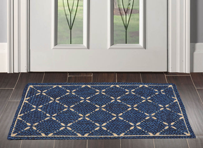 2x3 Blue, Beige, Color Machine Made Braided Mat Handspun Jute Modern & Contemporary Oriental Rug Hover Image