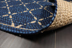 2x3 Blue, Beige, Color Machine Made Braided Mat Handspun Jute Modern & Contemporary Oriental Rug