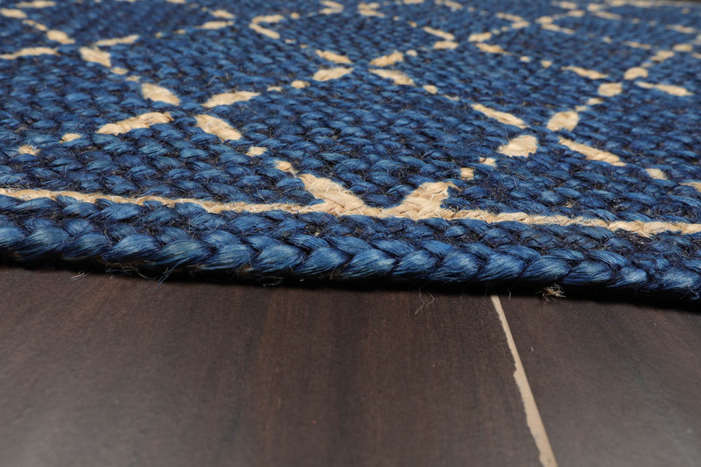 2x3 Blue, Beige, Color Machine Made Braided Mat Handspun Jute Modern & Contemporary Oriental Rug