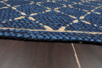 2x3 Blue, Beige, Color Machine Made Braided Mat Handspun Jute Modern & Contemporary Oriental Rug
