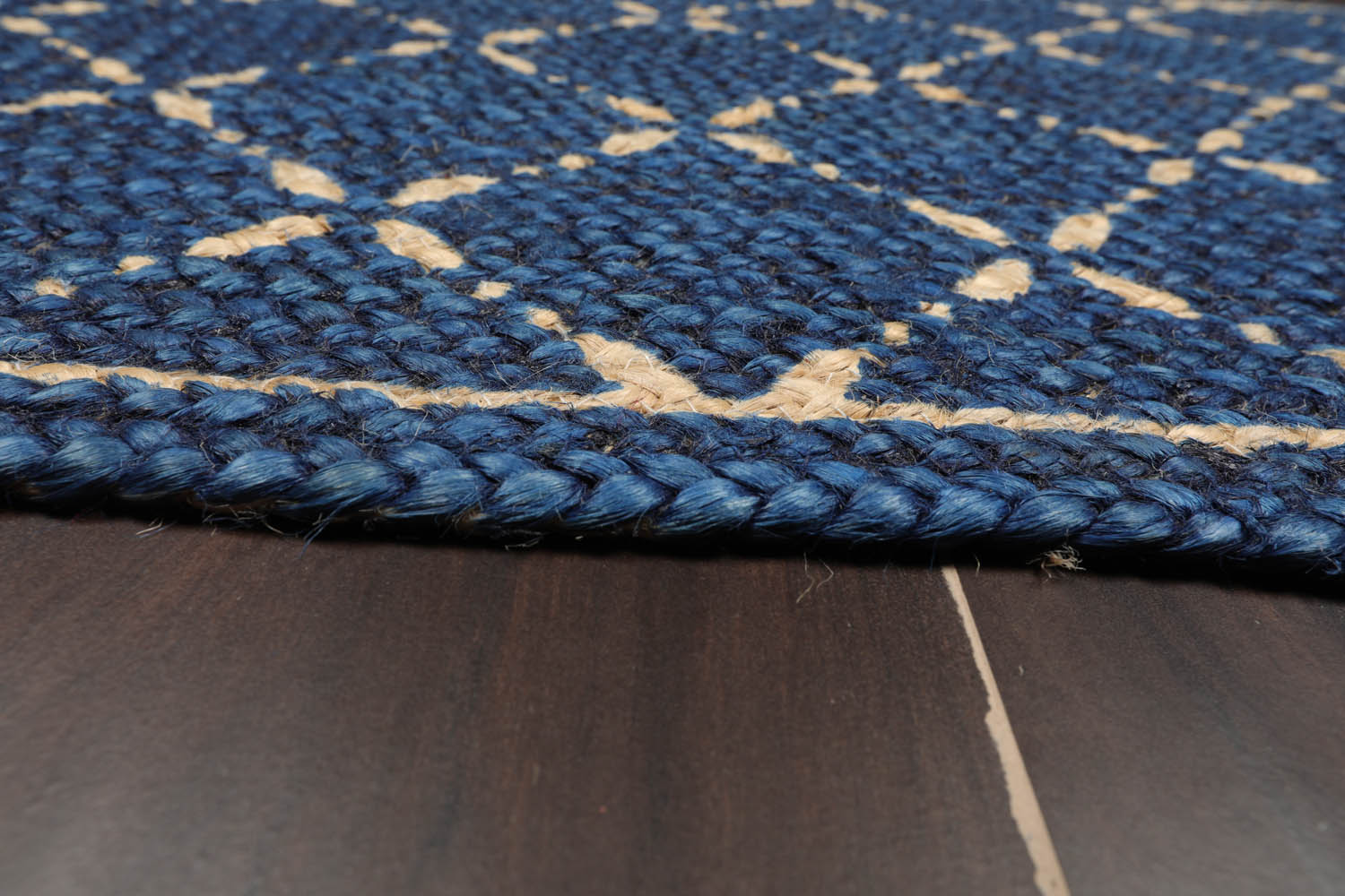 2x3 Blue, Beige, Color Machine Made Braided Mat Handspun Jute Modern & Contemporary Oriental Rug