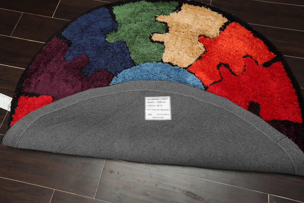 Round Blue, Red, Purple Color Hand Tufted Oriental Area Rug Polyster/Cotton Blend Contemporary Oriental Rug