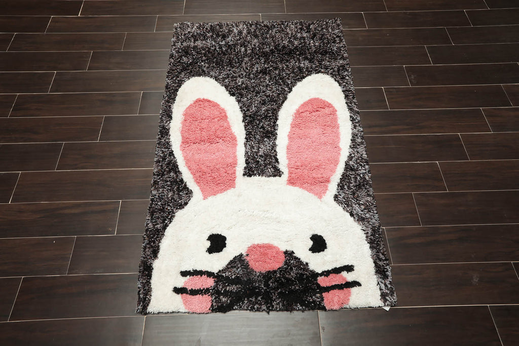 3x5 Gray, Black, Ivory Color Hand Tufted Oriental Area Rug Polyster/Cotton Blend Novelty Oriental Rug