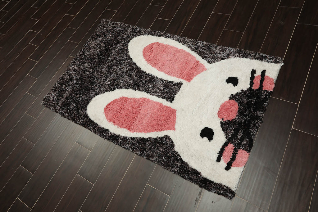 3x5 Gray, Black, Ivory Color Hand Tufted Oriental Area Rug Polyster/Cotton Blend Novelty Oriental Rug