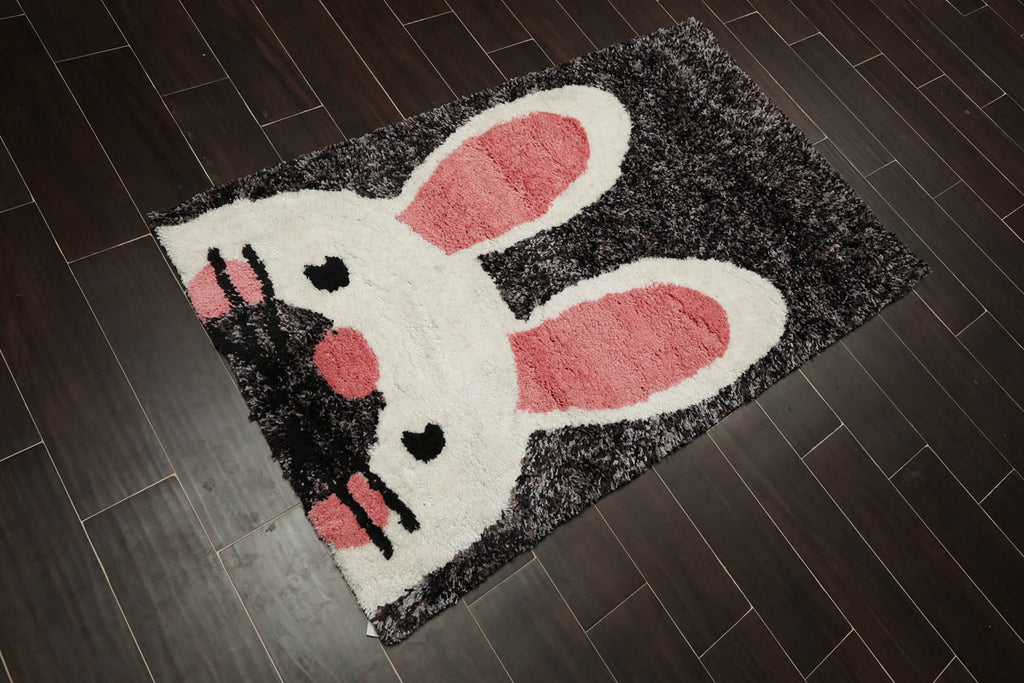 3x5 Gray, Black, Ivory Color Hand Tufted Oriental Area Rug Polyster/Cotton Blend Novelty Oriental Rug