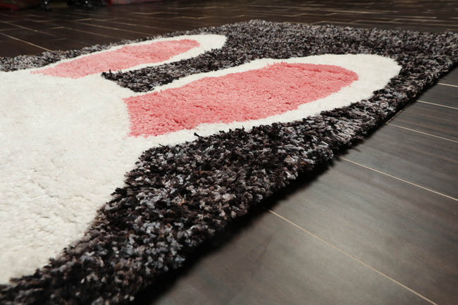 Fluffy Cute Bunny Hand-Tufted Plush Washable Ultra Soft Shag Area Rug 3x5 Animal Brown Carpet with Pink Ears and Black Nose for Kids Room Fluff Cartoon Floor Mat Rectangle Home Decor Carpet Main Image
