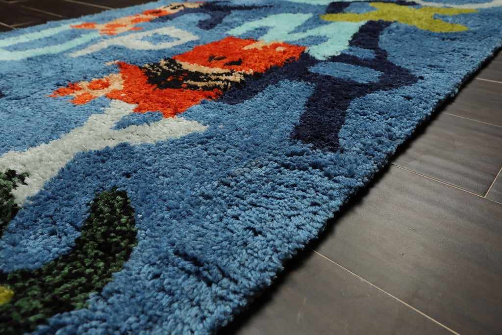 3x5 Blue, Multi, Color Hand Tufted Oriental Area Rug Polyster/Cotton Blend Novelty Oriental Rug