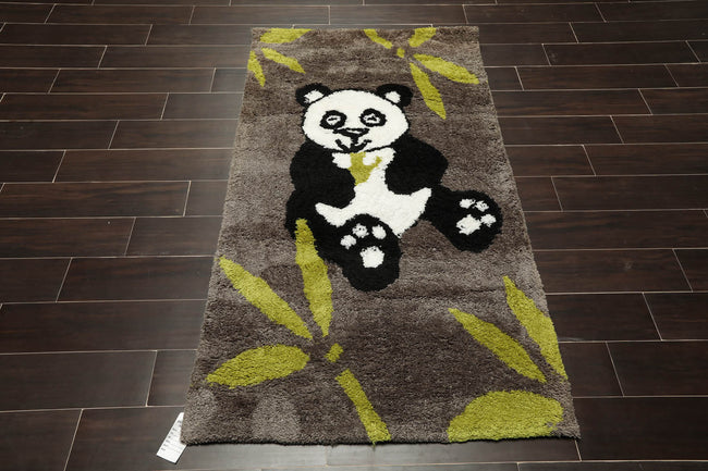 3x5 Panda Animal Shag Hand Tufted Oriental Area Rug – Super Soft Polyester Cotton Blend Main Image