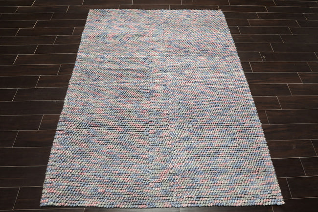 5x7 Blue, Pale Pink & Aqua Hand Tufted Oriental Area Rug – Polyester Cotton Blend Contemporary Rug Main Image