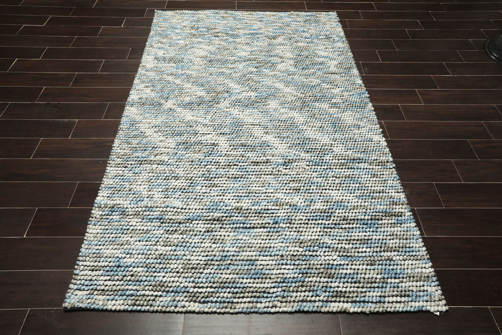 5x7 Ivory, Blue, Gray Color Hand Tufted Oriental Area Rug Polyster/Cotton Blend Contemporary Oriental Rug