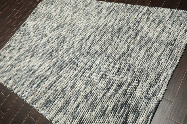 5x7 Ivory & Slate Hand Tufted Oriental Area Rug – Polyester Cotton Blend Contemporary Rug Main Image