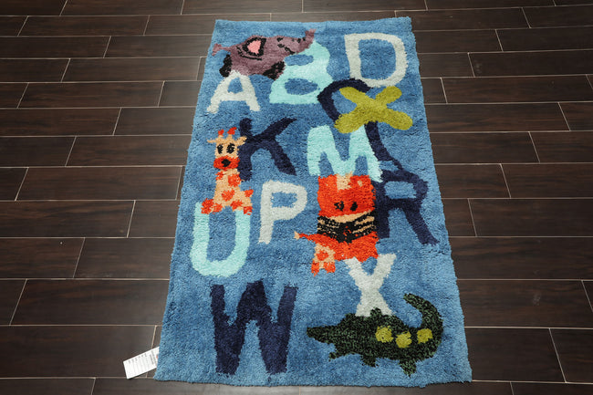 3x5 Alphabet Animals Hand Tufted Oriental Area Rug – Super Soft Nursery Shag Polyester Cotton Blend Main Image