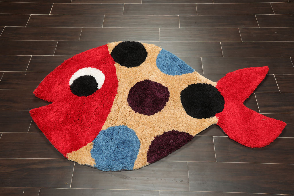 3x5 Red, Multi, Color Hand Tufted Oriental Area Rug Polyster/Cotton Blend Novelty Oriental Rug