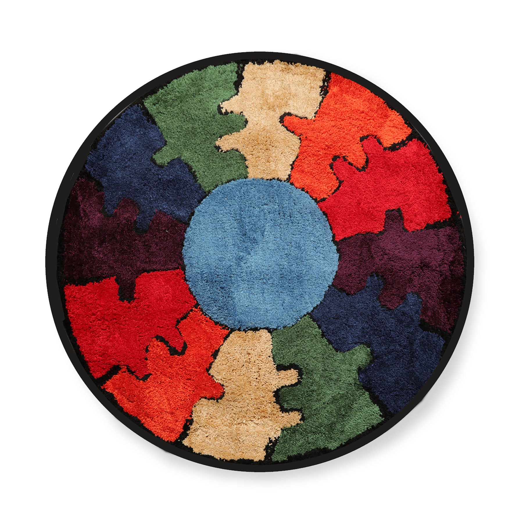Round Blue, Red, Purple Color Hand Tufted Oriental Area Rug Polyster/Cotton Blend Contemporary Oriental Rug Main image